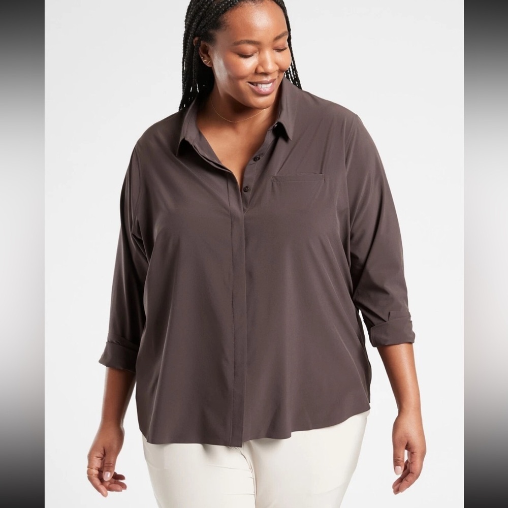 Athleta Urbanite Top 2.0 Walnut Brown 3X Button Down Flowy